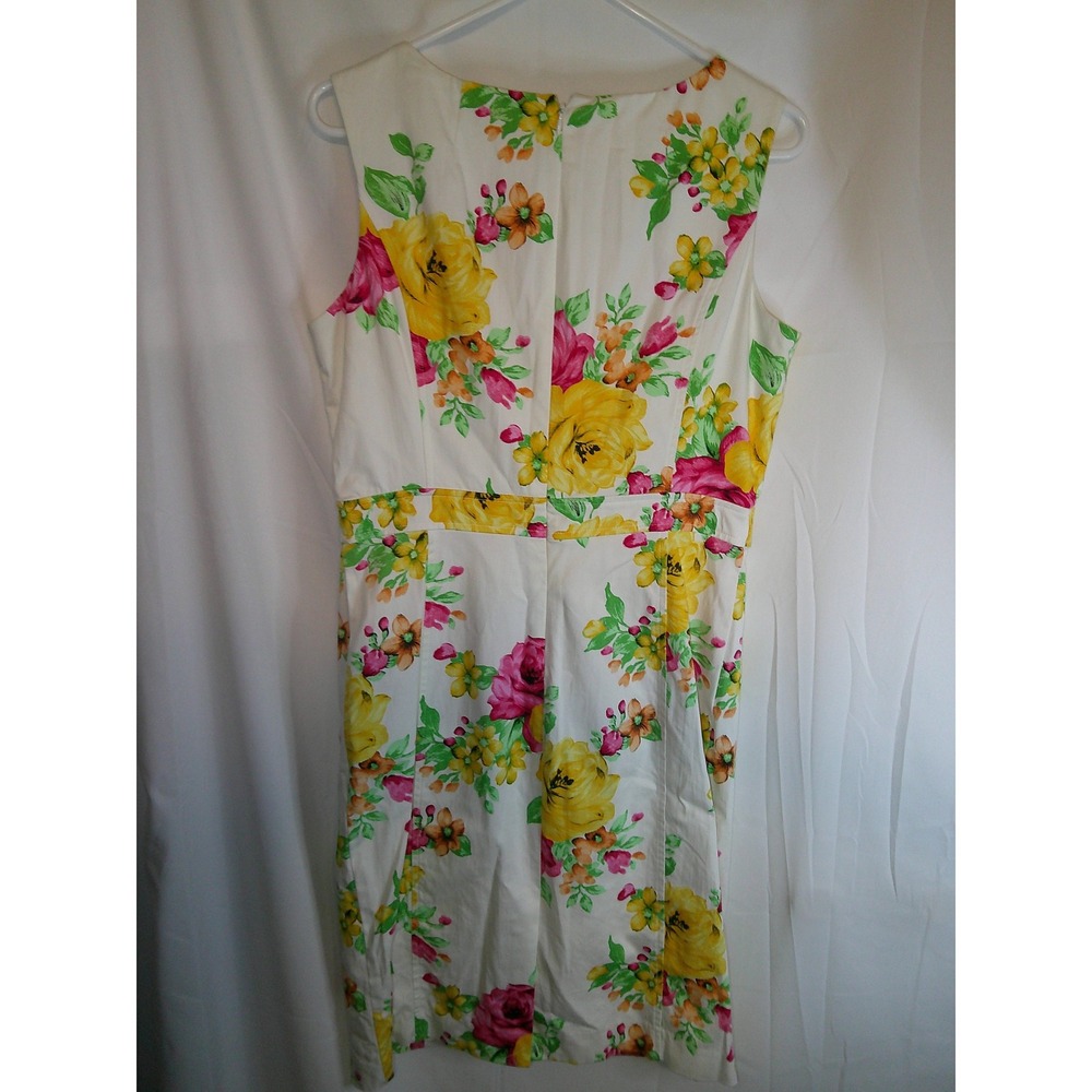 Charter Club Floral Print Dress‎ Sleeveless Sheath Belted Yellow Pink Size 10 - Picture 2 of 3